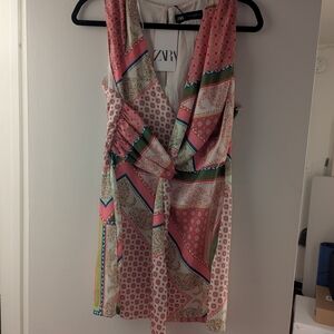 Zara Pink and Green Patterned Women's Dress
